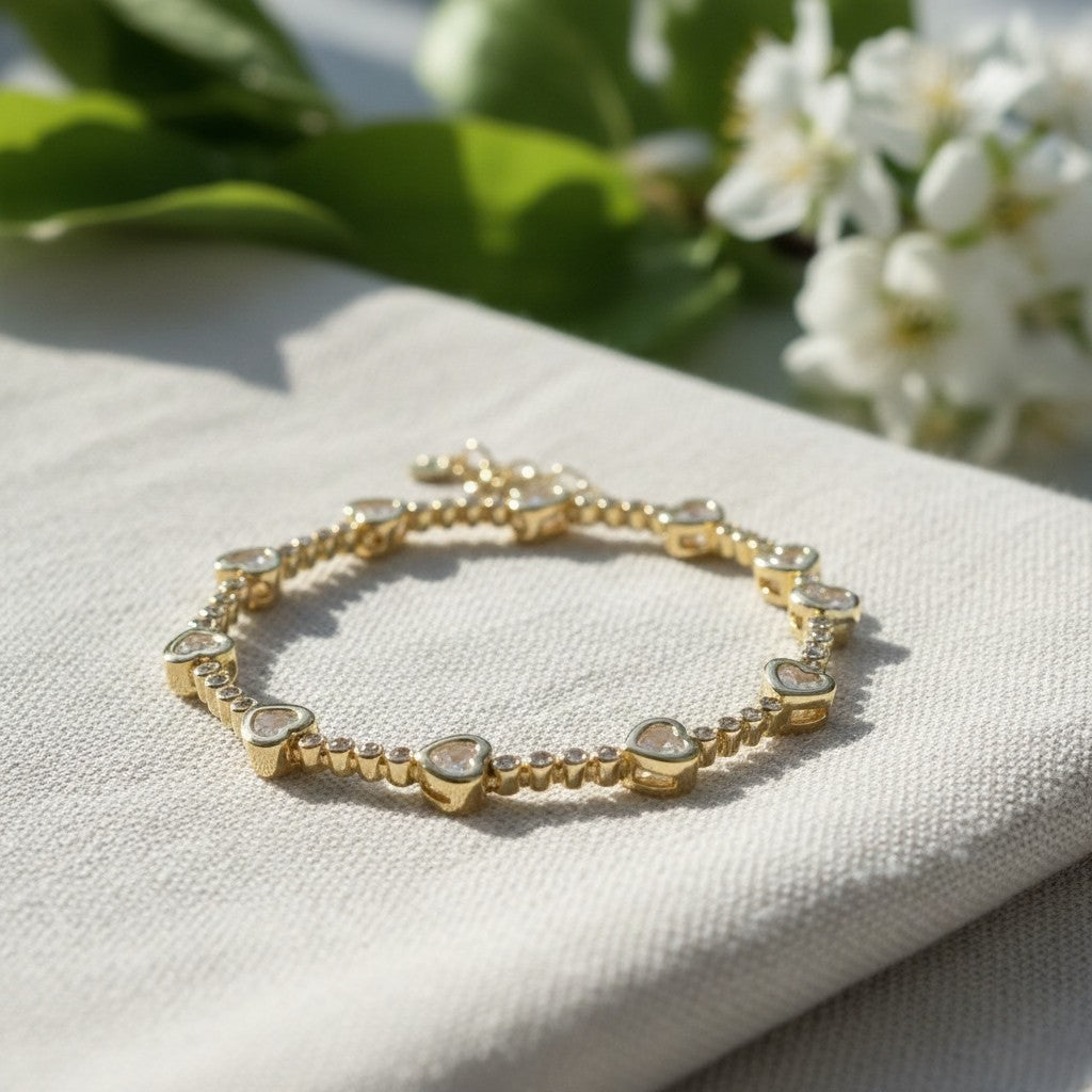 Gold Plated Zirconia hearts bracelet