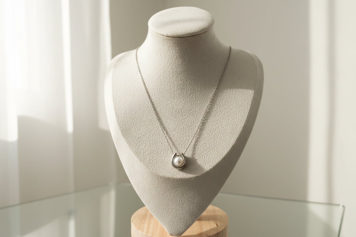 Collar "Suerte Eterna" – Perla Natural y Herradura de Plata