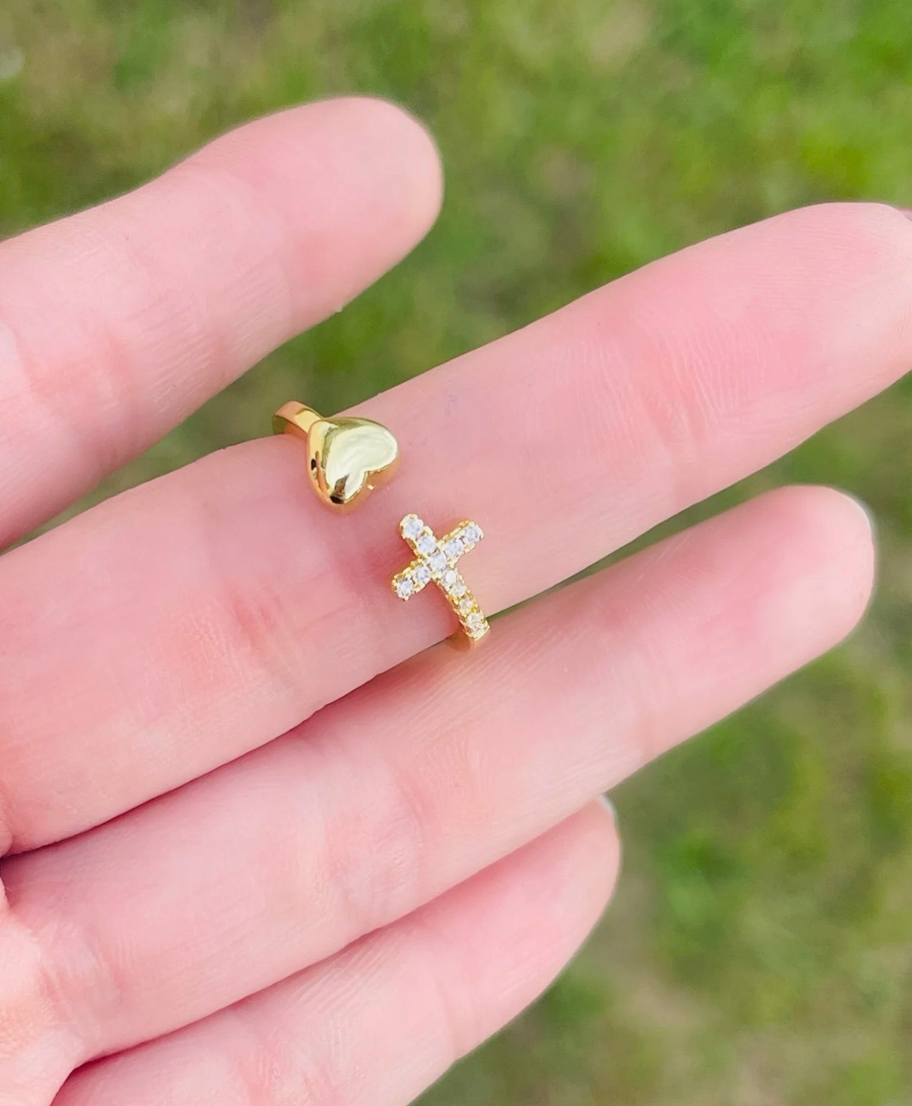 Bright Cross and Heart Ring