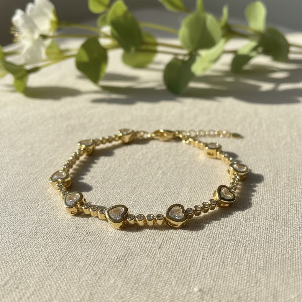 Gold Plated Zirconia hearts bracelet